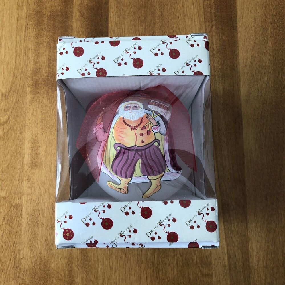 Dillards Trimmings Ornament Hand Blown Glass Merry Christmas 2004 Santa 4" w/Box